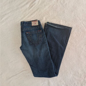 True Religion Bobby Blue Boot Cut with Orange Stitching Jeans - Size 28